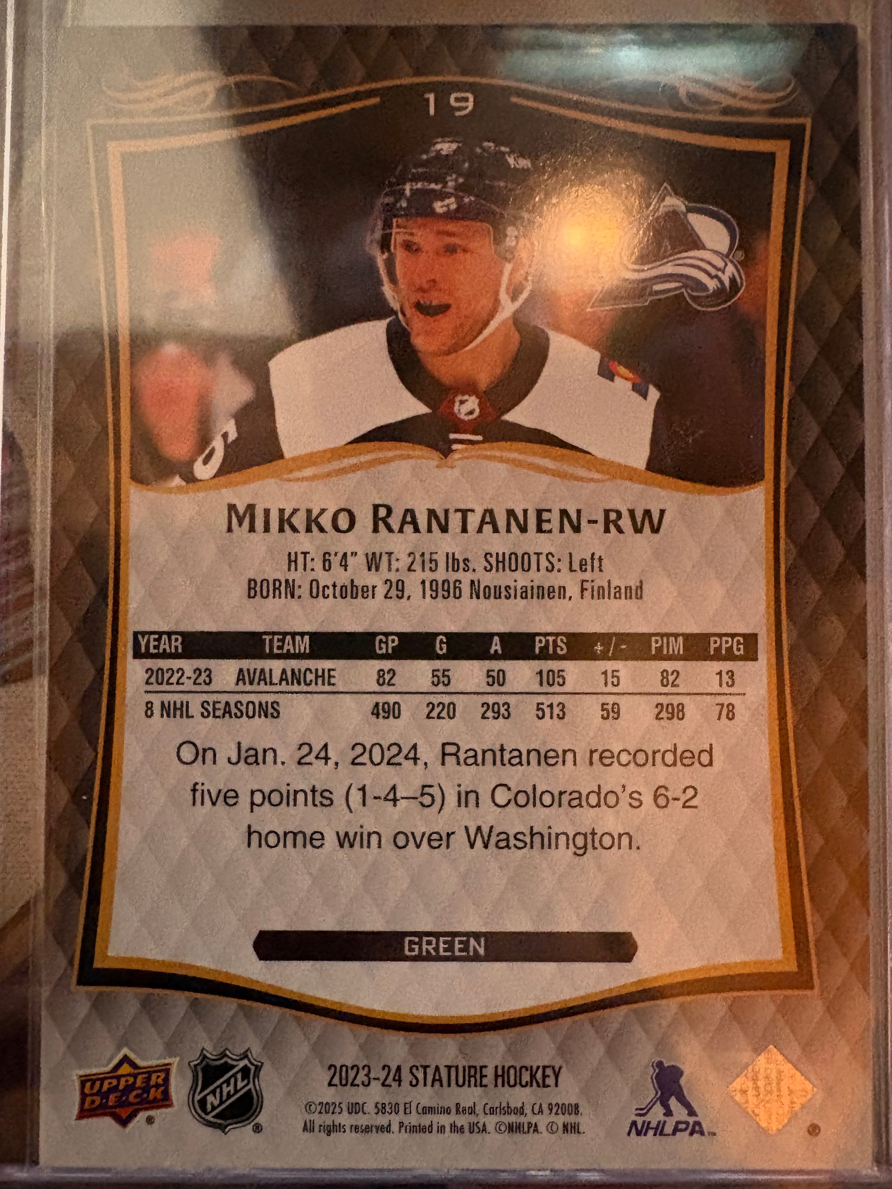 Mikko Rantanen Upper deck Stature 2023-24 Green 175/375