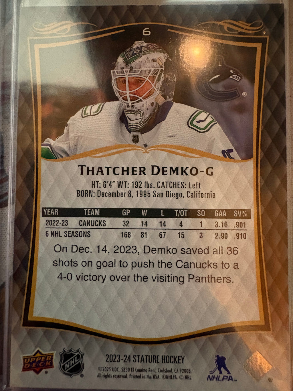 Thatcher Demko Upper deck Stature 2023-24