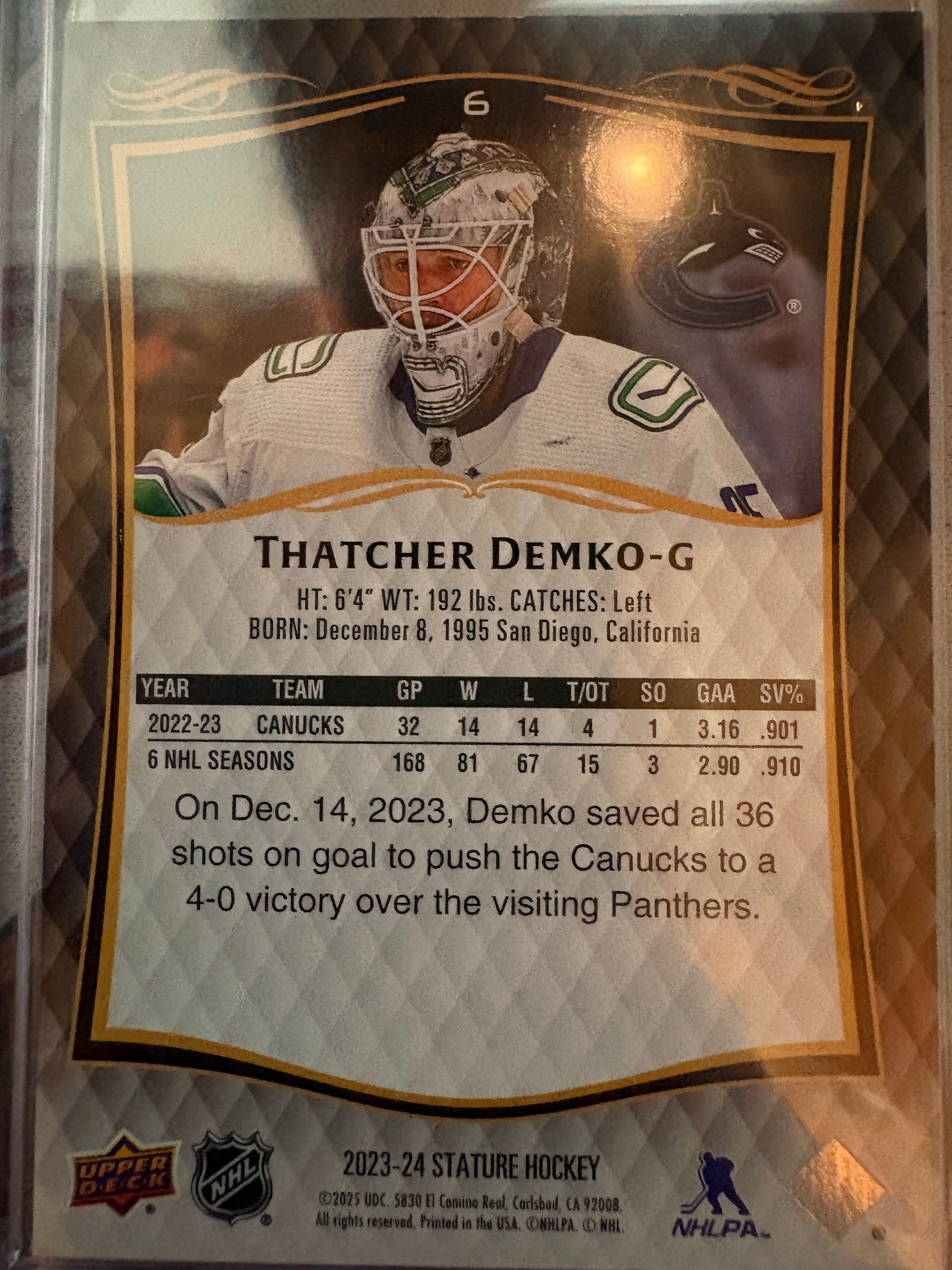 Thatcher Demko Upper deck Stature 2023-24