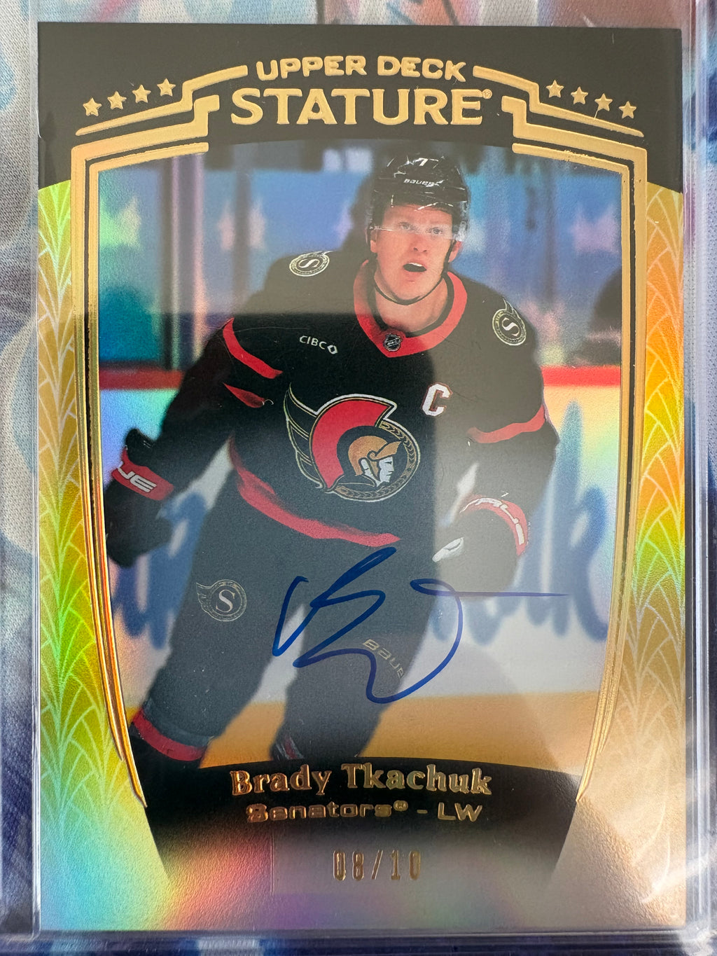 Brady Tkachuk Upper Deck Stature 2024-25 Gold 08/10 Auto