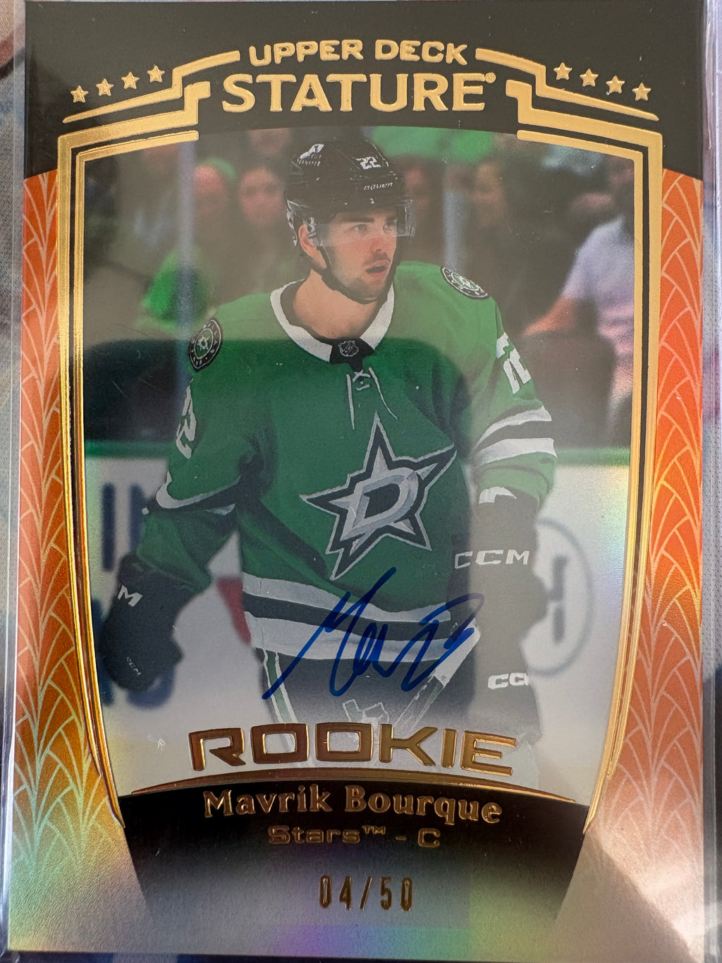 Mavrik Bourque Upper Deck Stature 2024-25 Auto 04/50 Orange