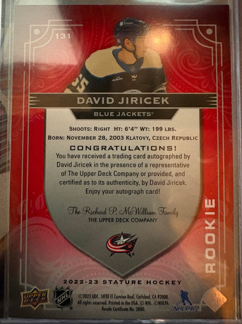 David Jiricek Rookie Upper deck Stature 2022-23 Auto Red 22-35