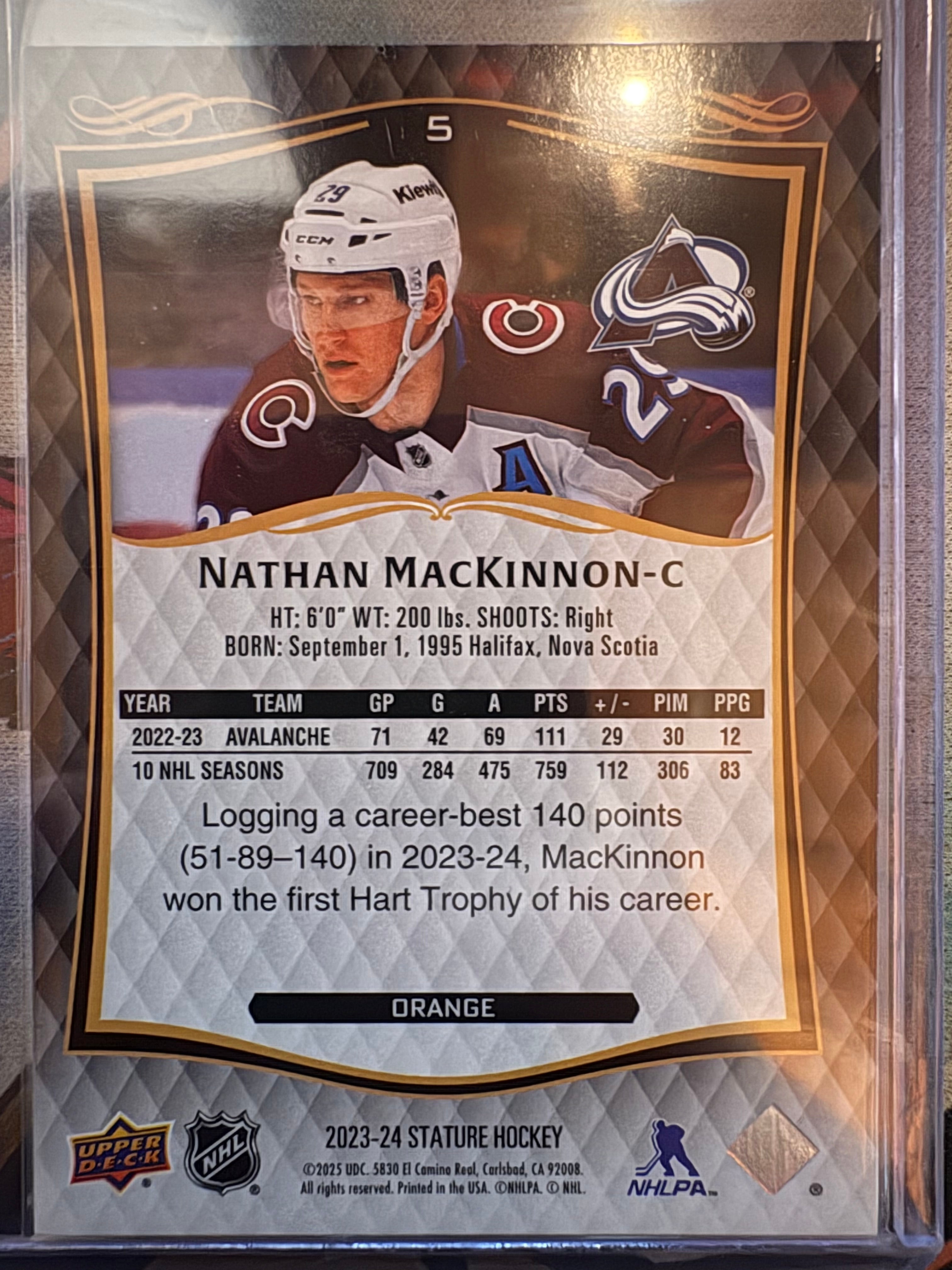 Nathan MacKinnon Upper deck Stature 2023-24 Orange 023/199